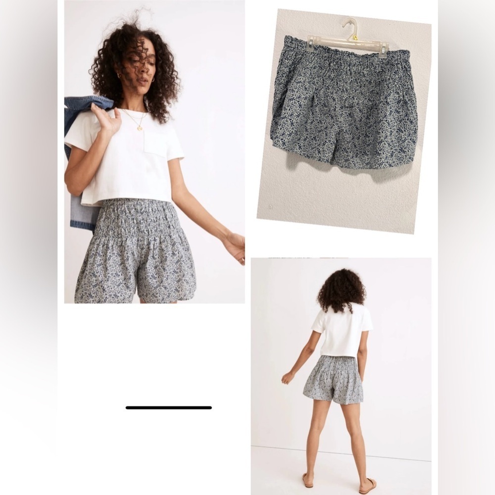 Madewell Smocked Pull-On Shorts Florentine Floral, Size XXL , Blue